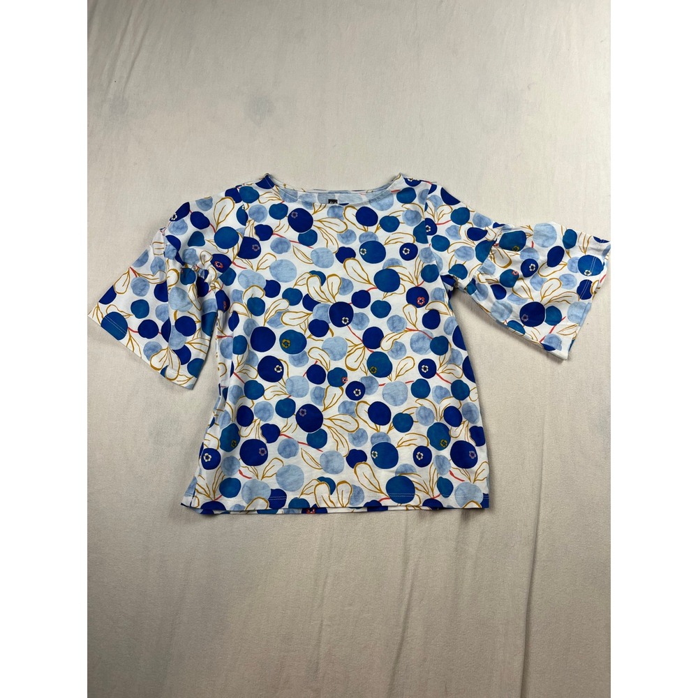 Tea Collection Girls Blue Blueberry Print Bell Sleeve Cotton Top Size 10